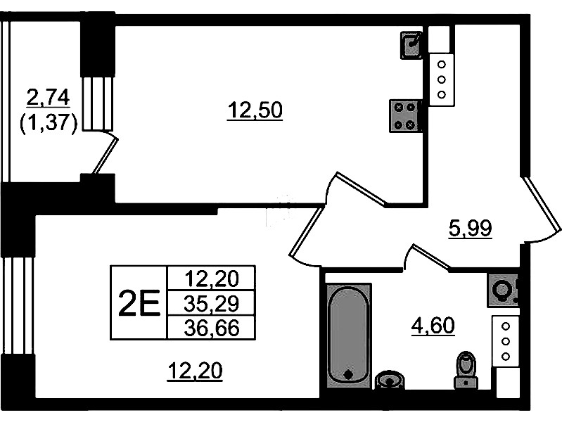 1-комнатная квартира 36.66 м², 4/23 эт., ЖК «Живи! В Рыбацком»
